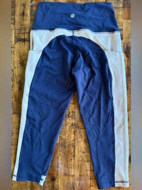 Tissini High Waisted Capri Leggings Pockets Navy S